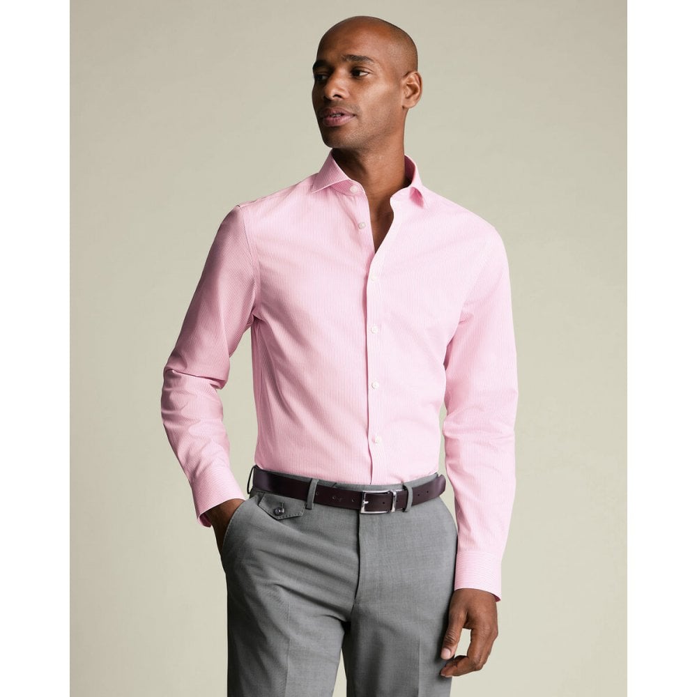 Pink Non-Iron Poplin Bengal Stripe Slim Fit Shirt