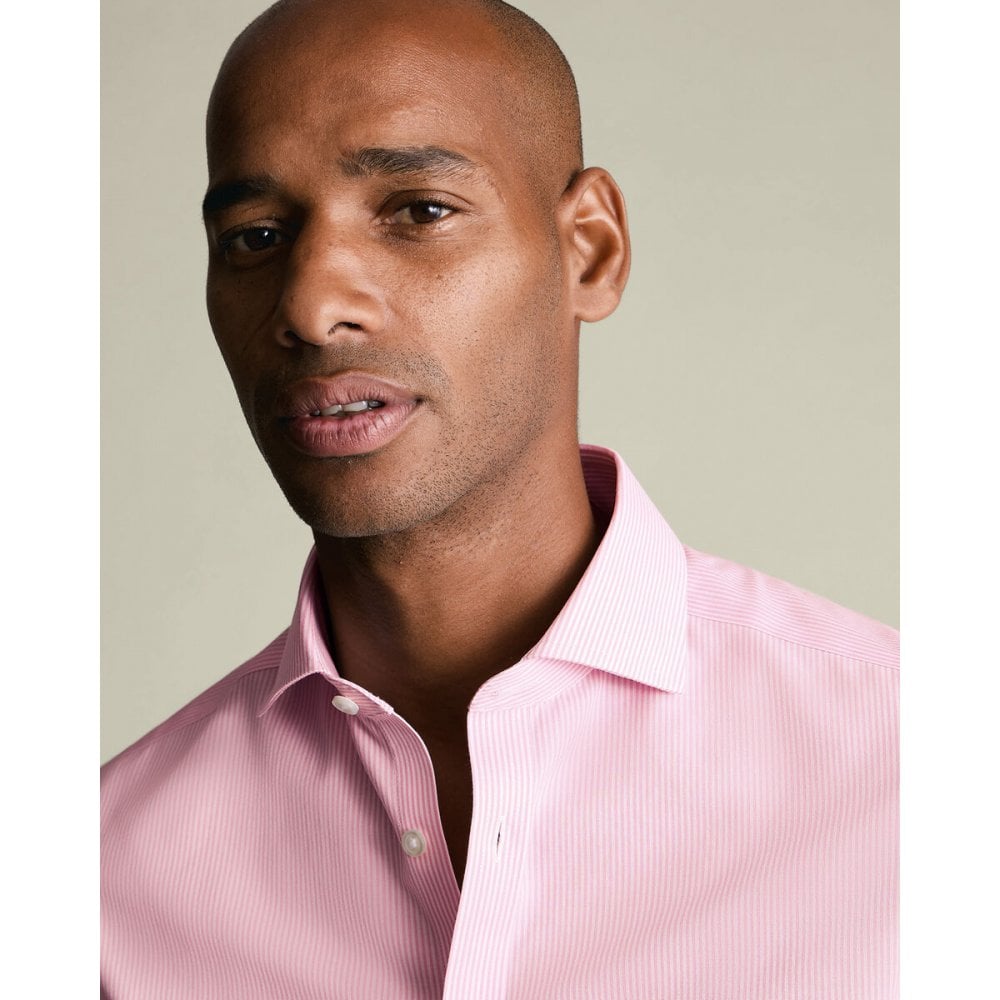 Pink Non-Iron Poplin Bengal Stripe Slim Fit Shirt