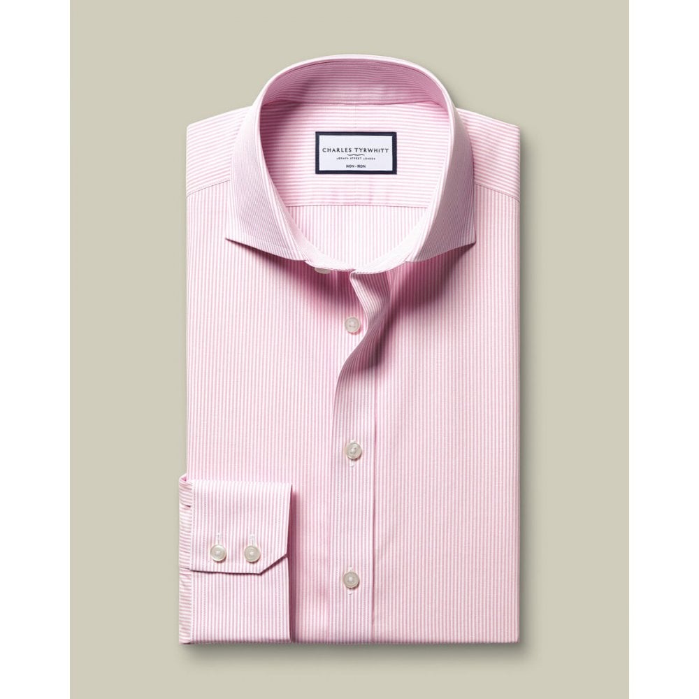 Pink Non-Iron Poplin Bengal Stripe Slim Fit Shirt