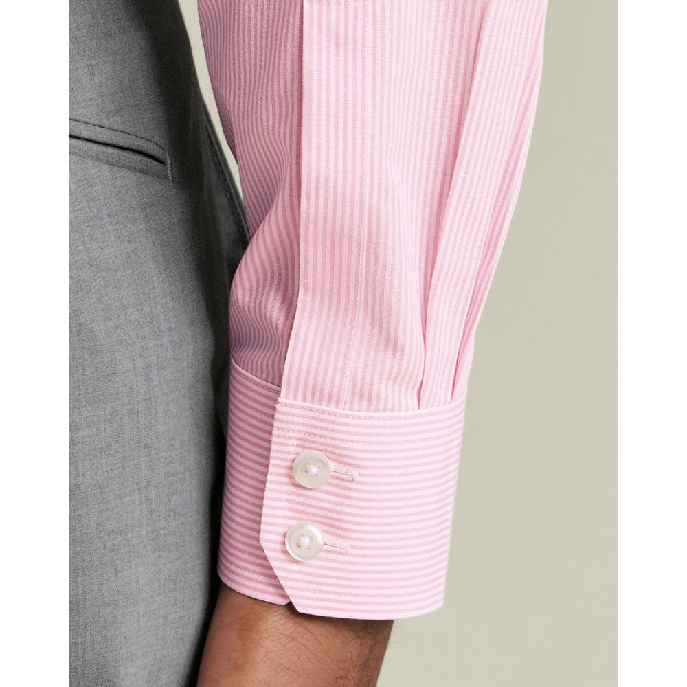 Pink Non-Iron Poplin Bengal Stripe Slim Fit Shirt