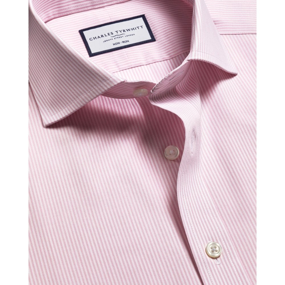 Pink Non-Iron Poplin Bengal Stripe Slim Fit Shirt