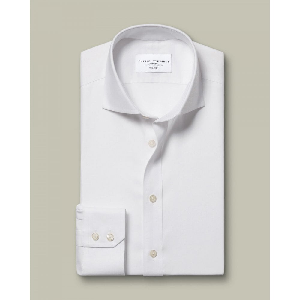 White Cutaway Collar Non-Iron Twill Extra Slim Fit Shirt