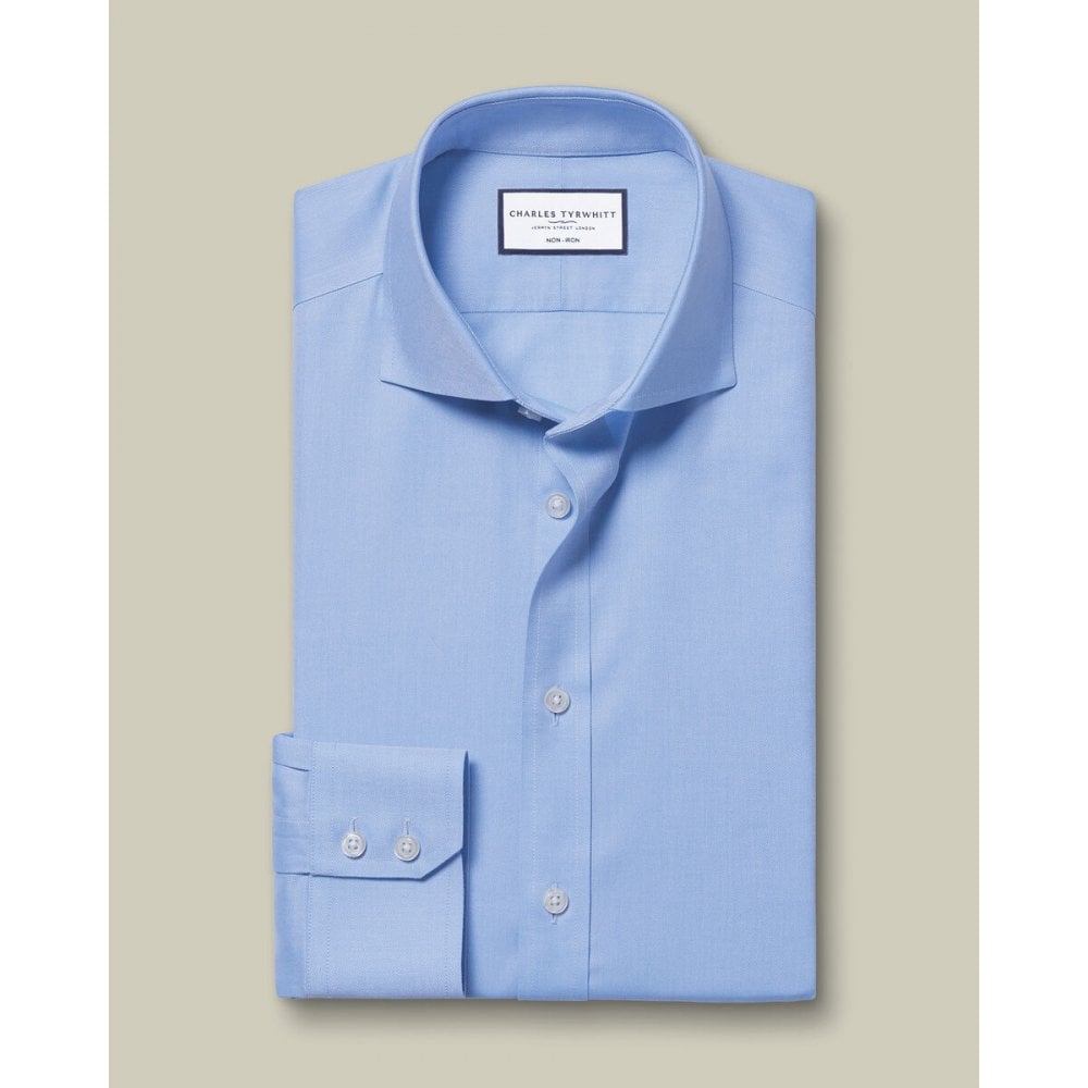 Sky Blue Cutaway Collar Non-Iron Twill Slim Fit Shirt