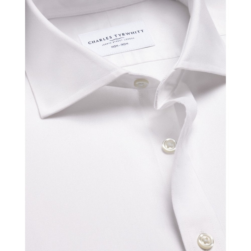 White Cutaway Collar Non-Iron Twill Slim Fit Shirt