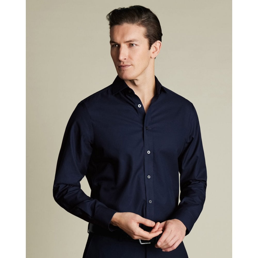 Navy Cutaway Collar Non-Iron Twill Slim Fit Shirt
