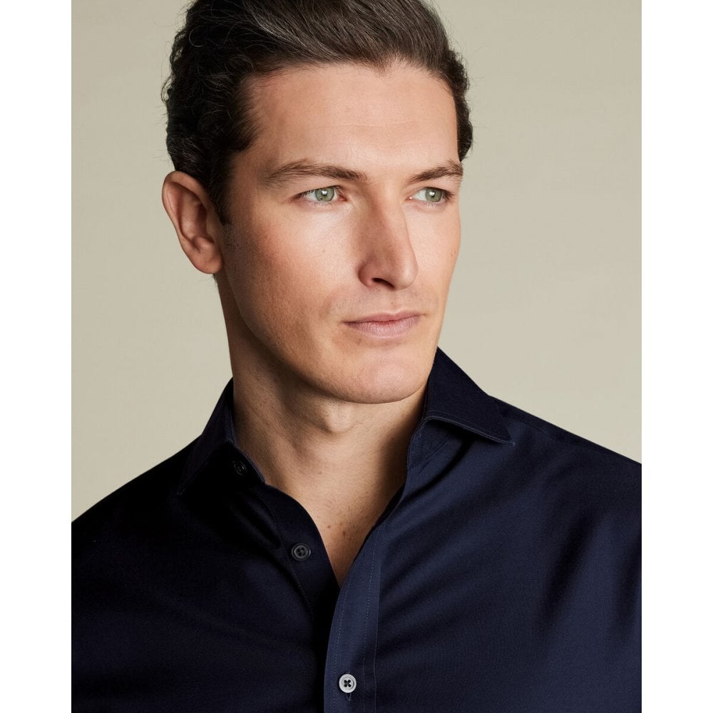 Navy Cutaway Collar Non-Iron Twill Slim Fit Shirt