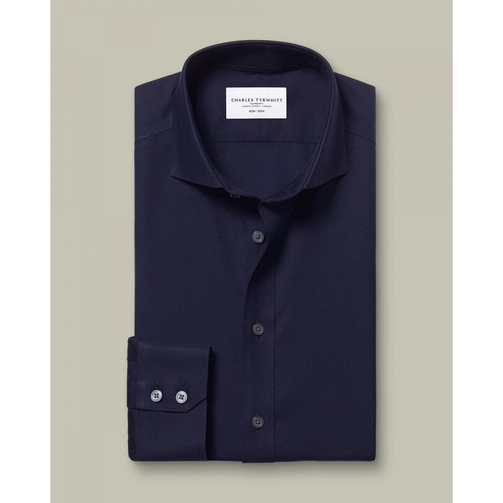 Navy Cutaway Collar Non-Iron Twill Slim Fit Shirt