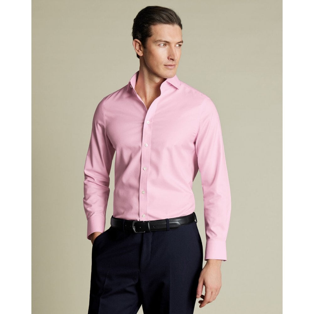 Pink Cutaway Collar Non-Iron Twill Slim Fit Shirt