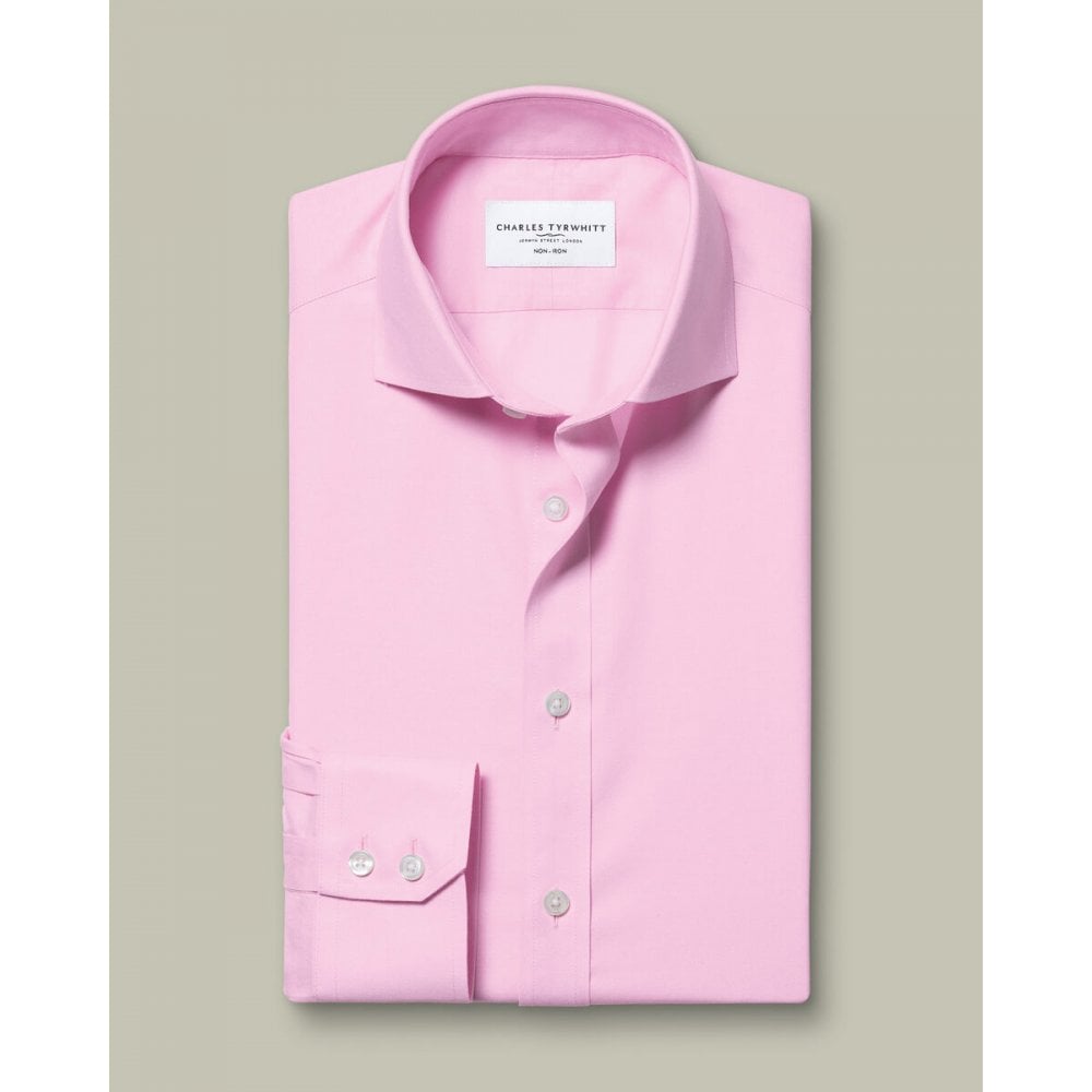 Pink Cutaway Collar Non-Iron Twill Slim Fit Shirt