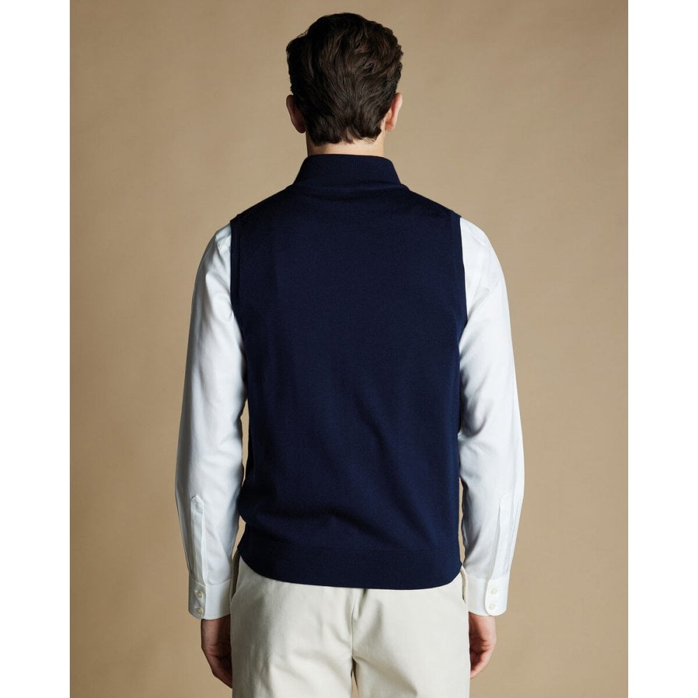 Navy Blue Pure Merino Zip Through Gilet