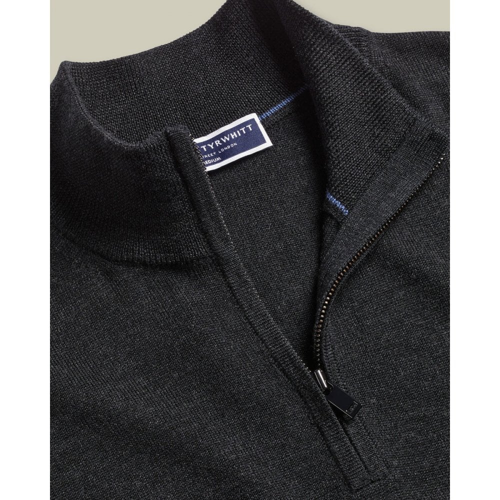 Charcoal Grey Pure Merino Half Zip Jumper