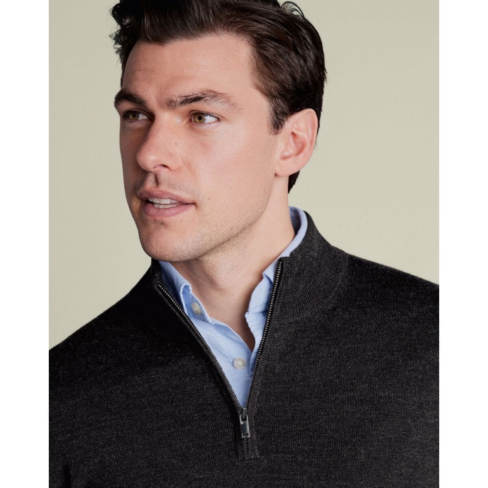 Charcoal Grey Pure Merino Half Zip Jumper