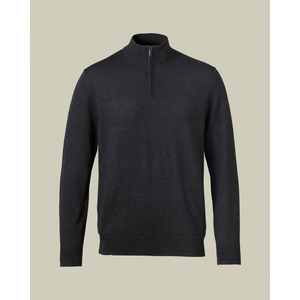 Charcoal Grey Pure Merino Half Zip Jumper