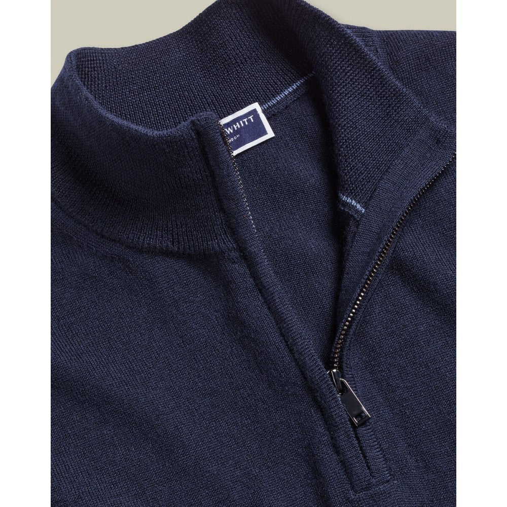 Navy Blue Pure Merino Half Zip Jumper