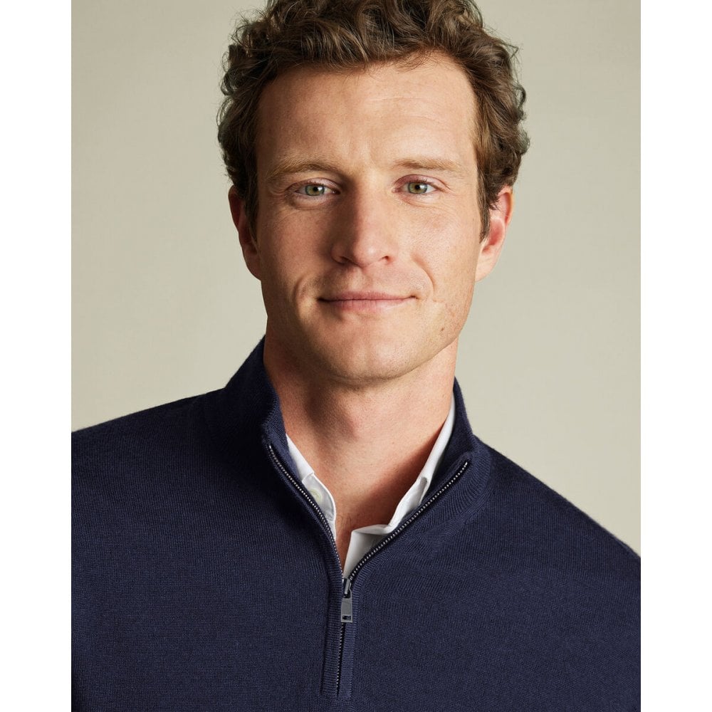 Navy Blue Pure Merino Half Zip Jumper