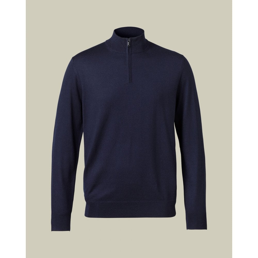 Navy Blue Pure Merino Half Zip Jumper