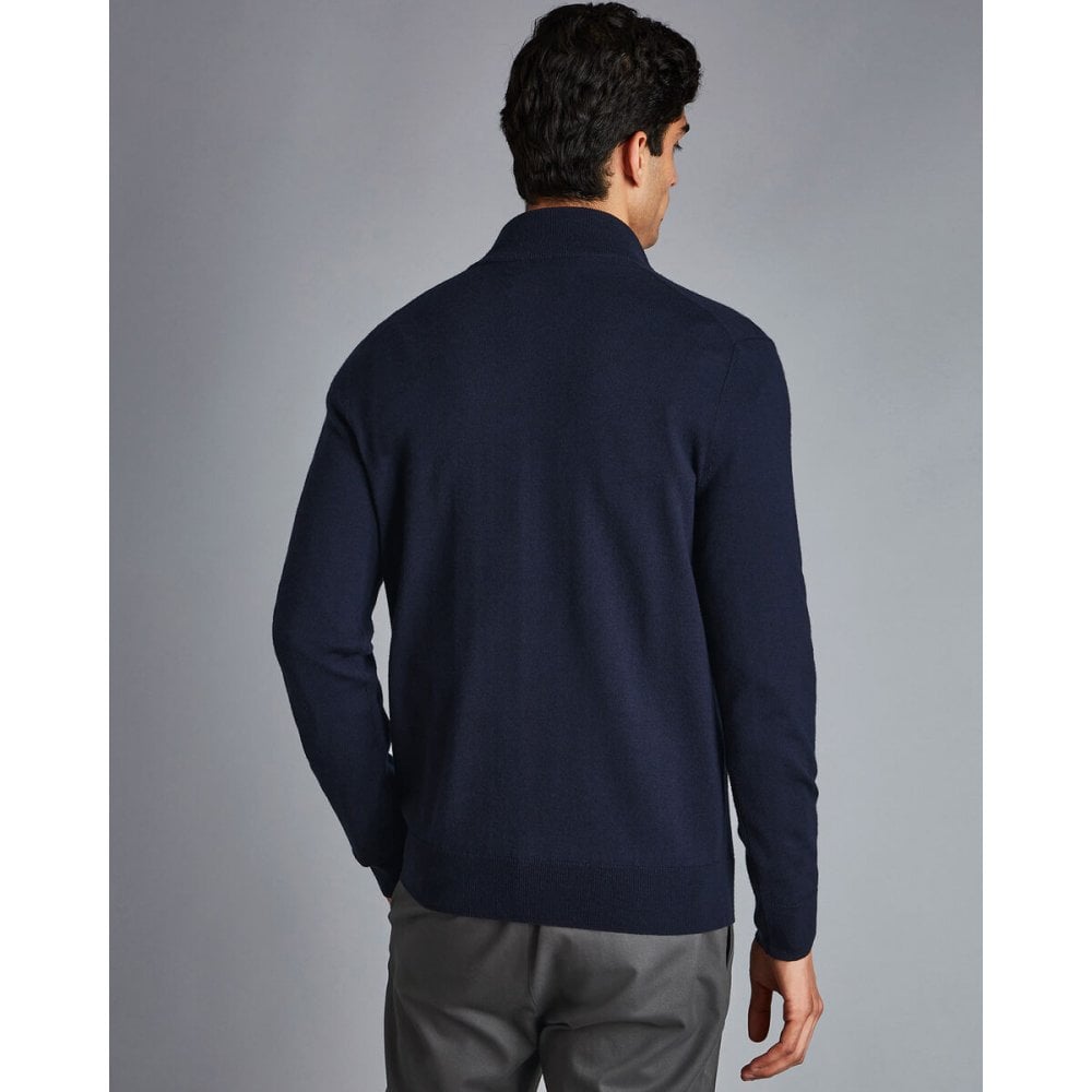 Navy Blue Pure Merino Half Zip Jumper
