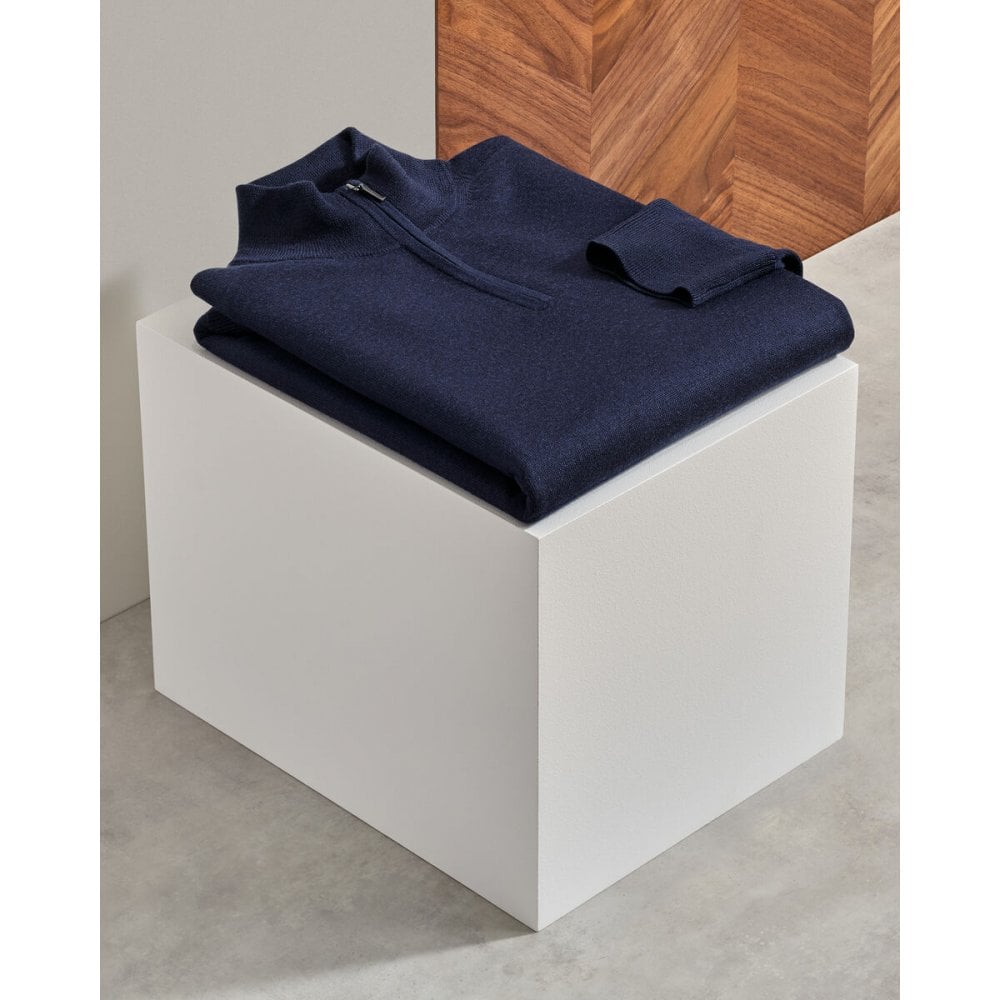 Navy Blue Pure Merino Half Zip Jumper