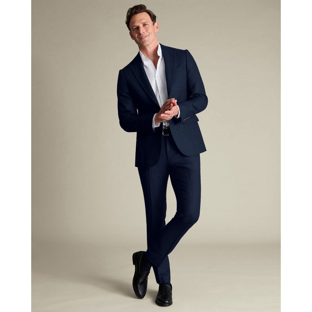 Ink Blue Wool Texture Slim Fit Jacket