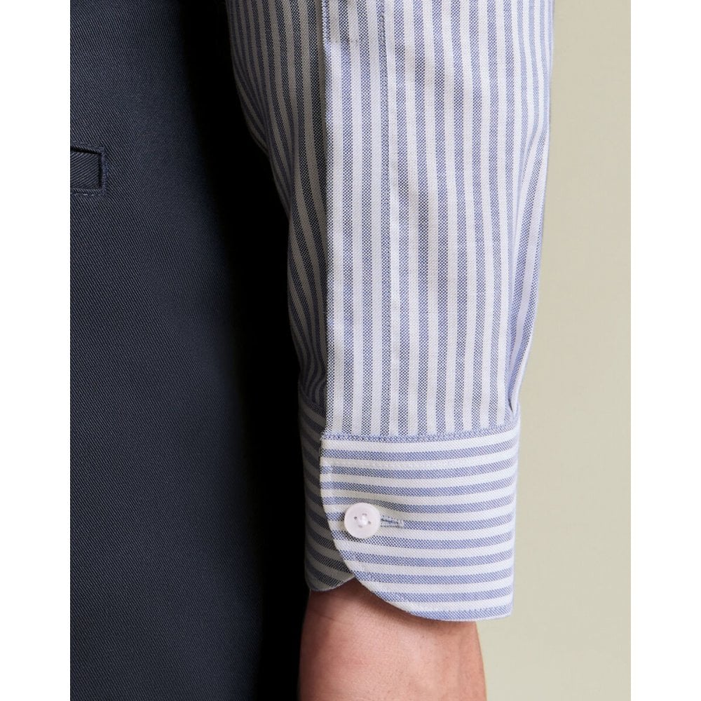 Mid Blue Non-Iron Stretch Oxford Stripe Slim Fit Button Down Shirt