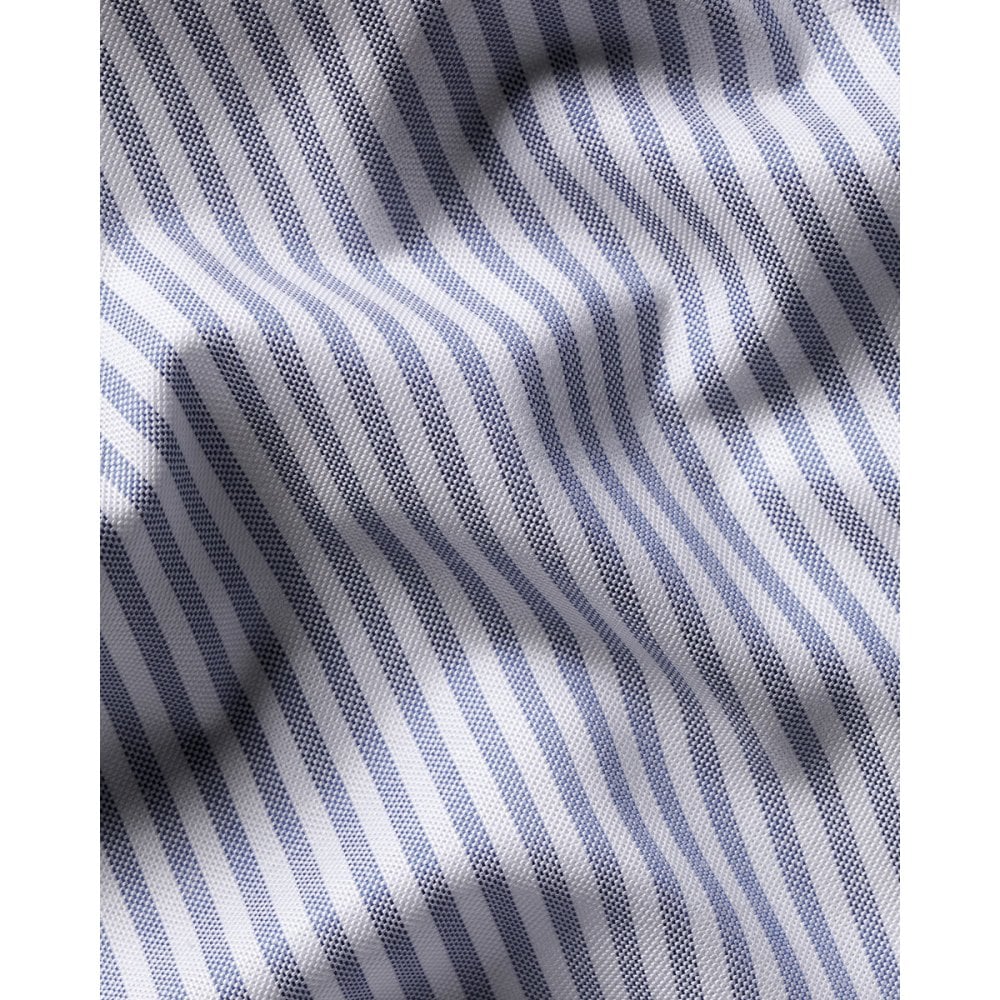 Mid Blue Non-Iron Stretch Oxford Stripe Slim Fit Button Down Shirt