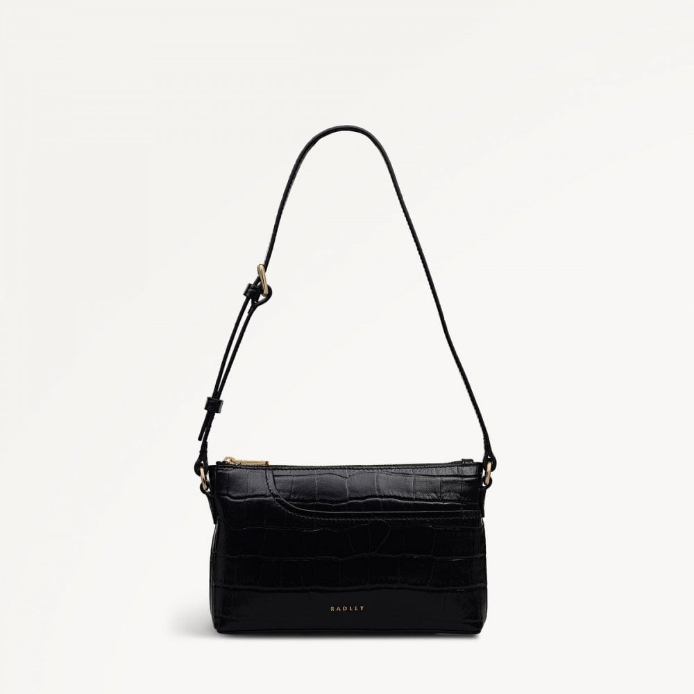 Pockets Faux Croc Mini Ziptop East-West Shoulder Bag