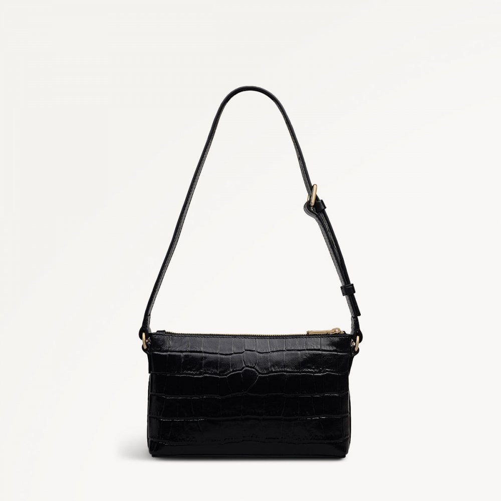 Pockets Faux Croc Mini Ziptop East-West Shoulder Bag