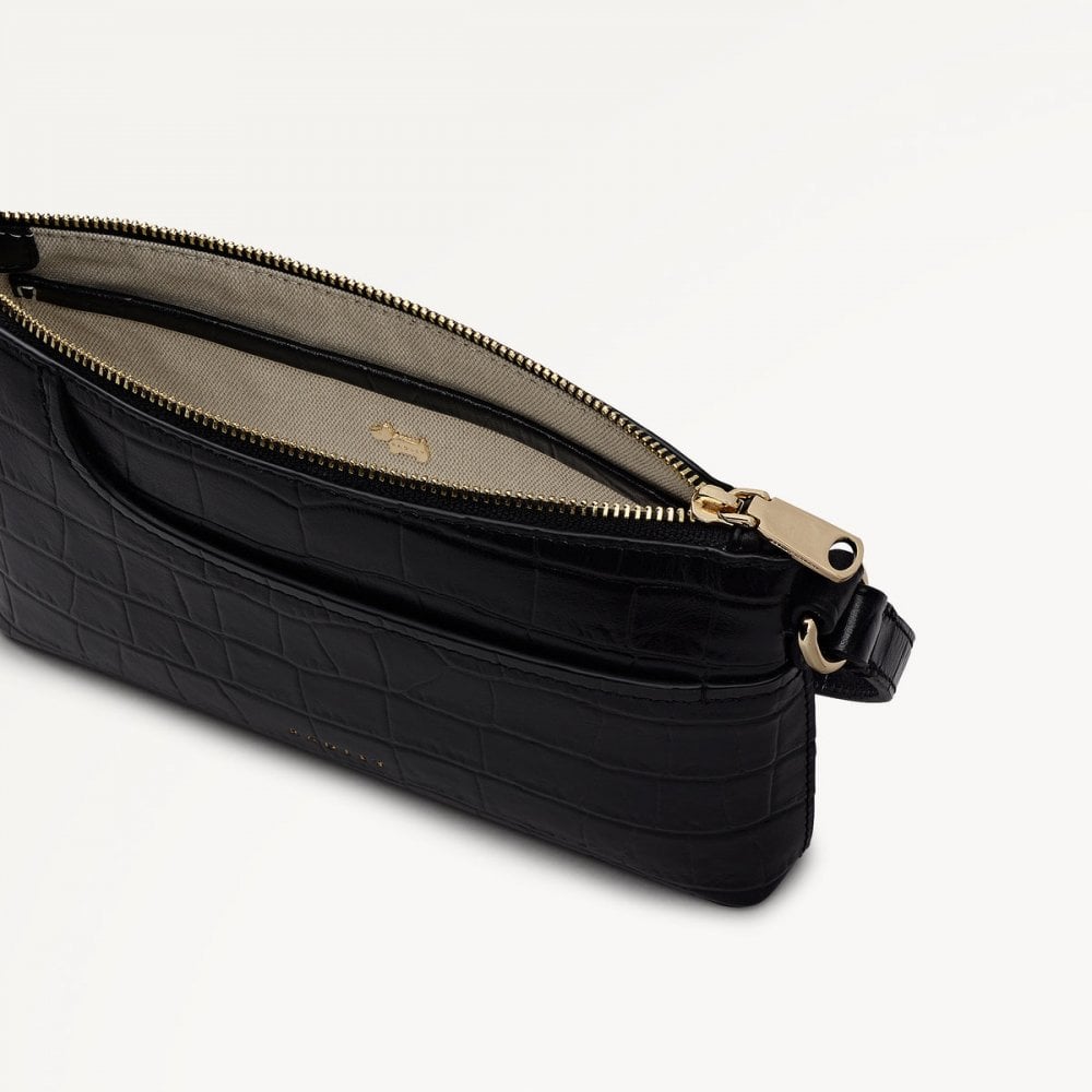 Pockets Faux Croc Mini Ziptop East-West Shoulder Bag