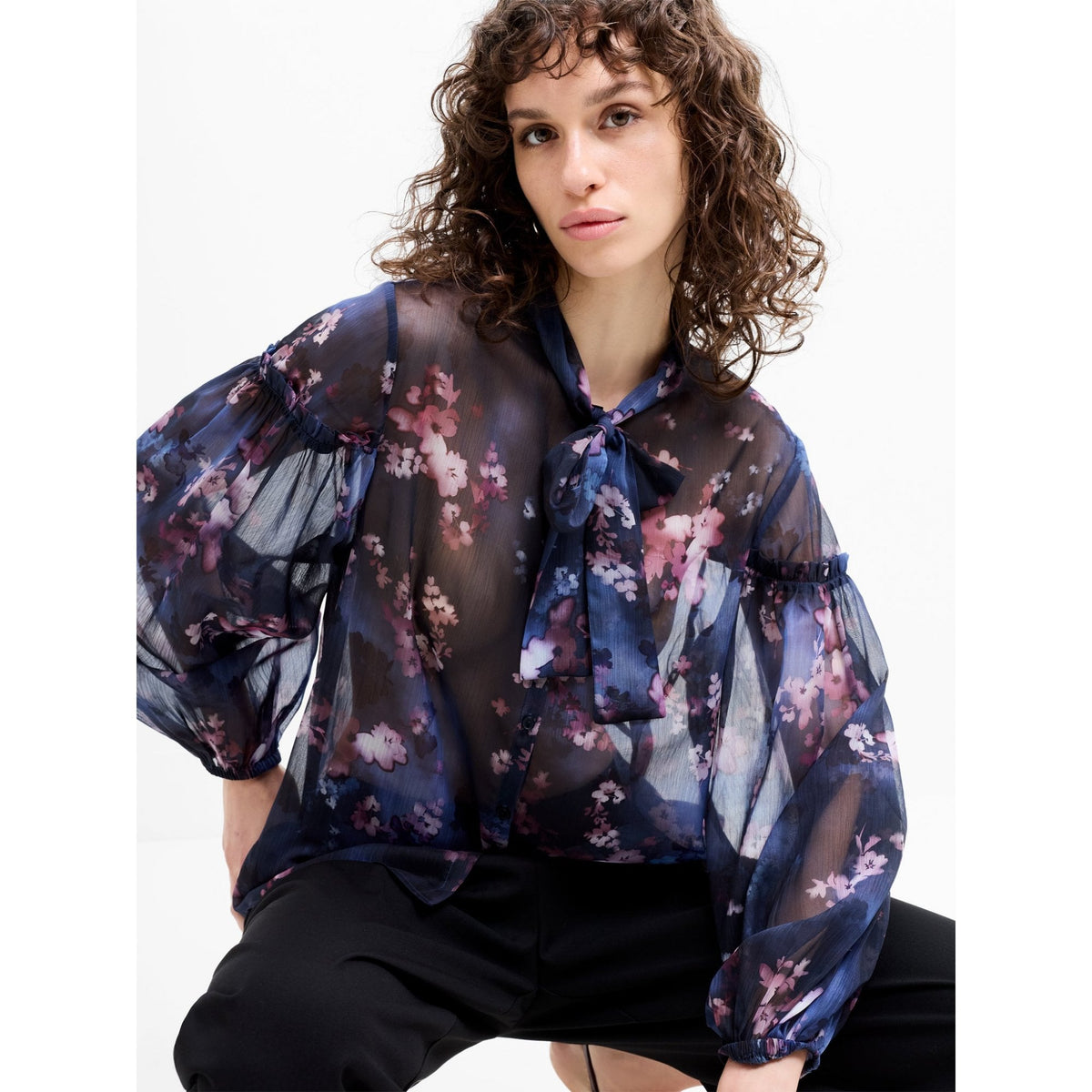 Clara Emina Sheer Bow Tie Shirt