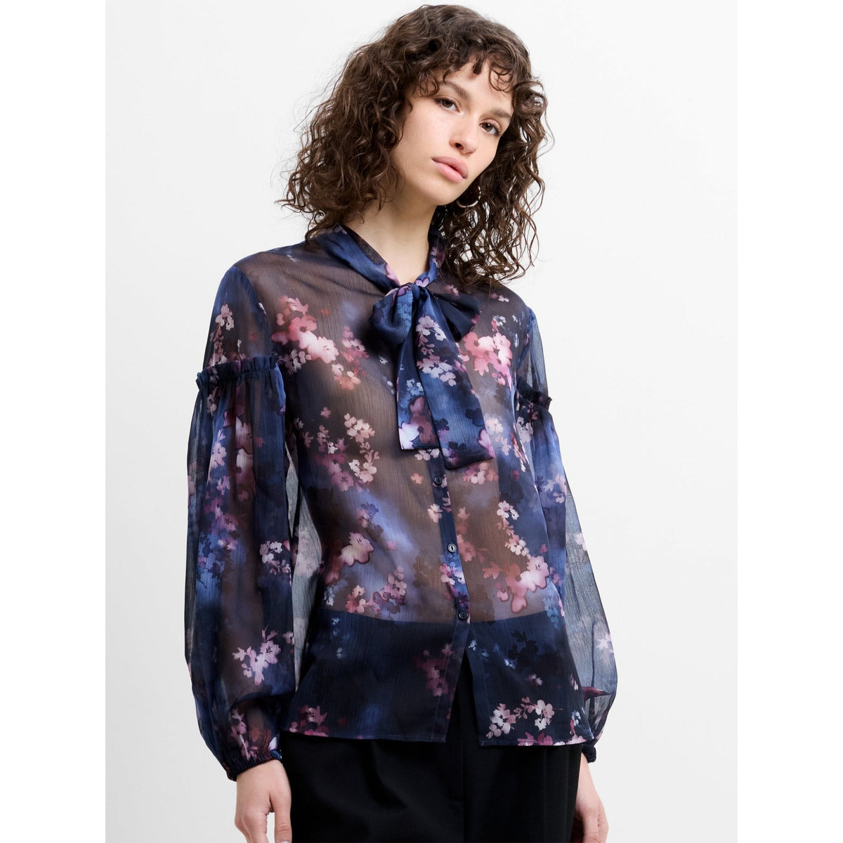 Clara Emina Sheer Bow Tie Shirt