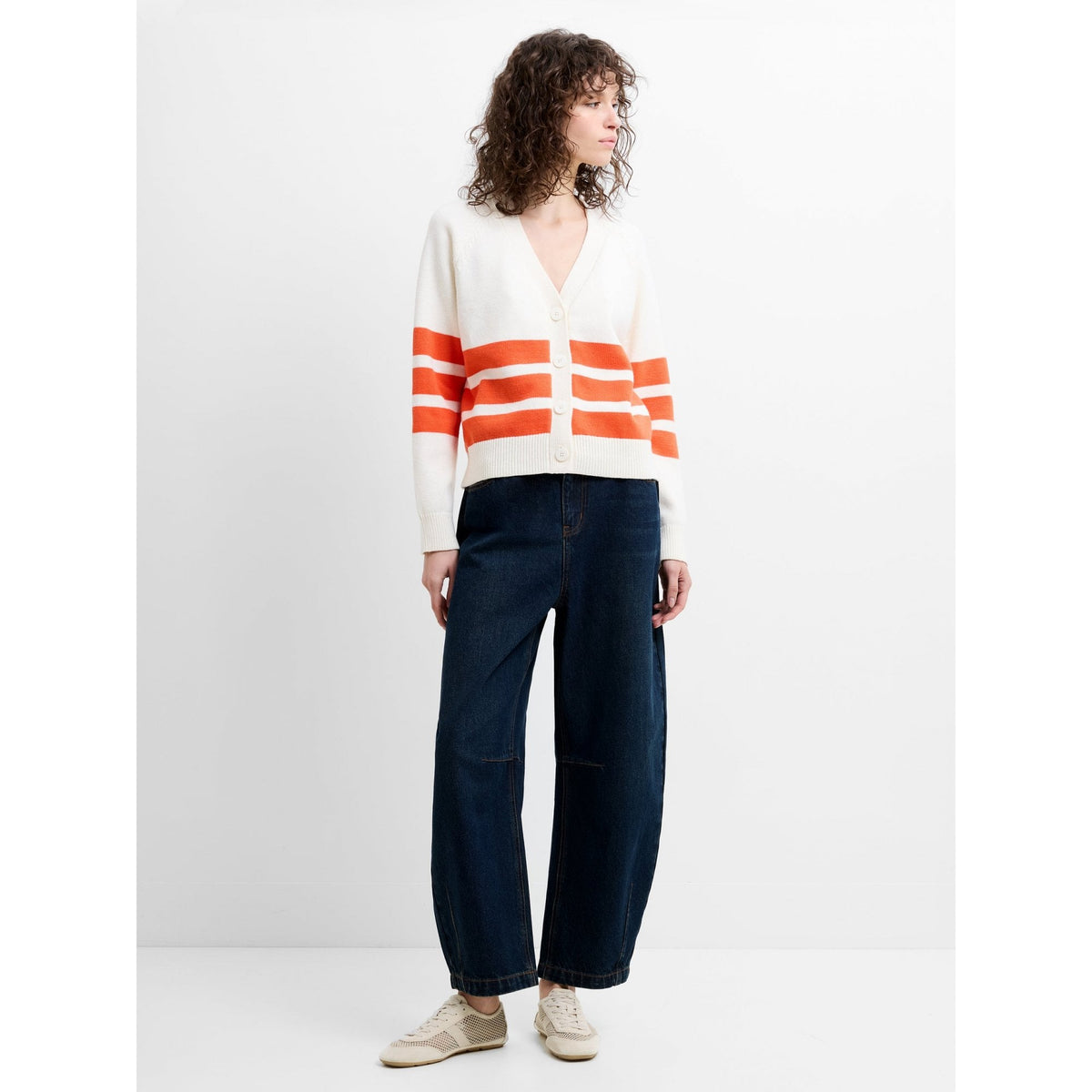 June Knit Striped Grandad Cardigan