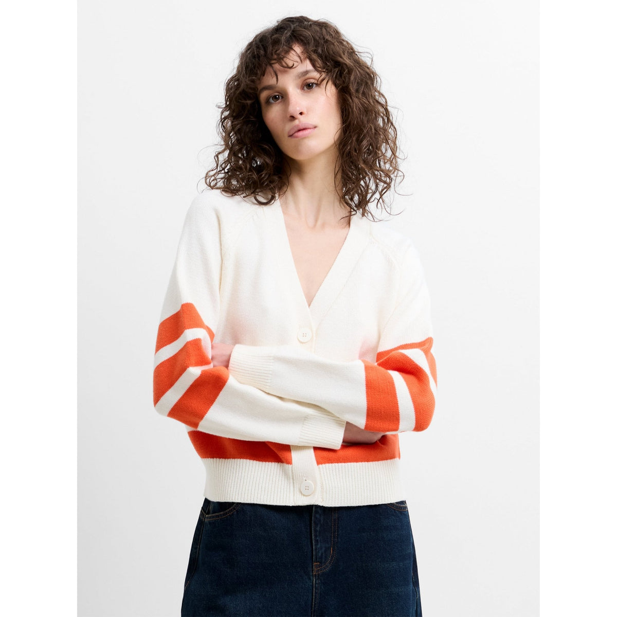June Knit Striped Grandad Cardigan