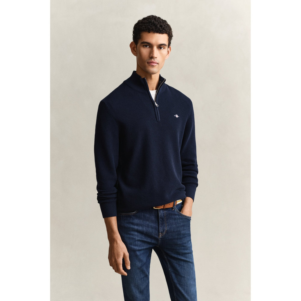 Textured Cotton Half-Zip Sweater
