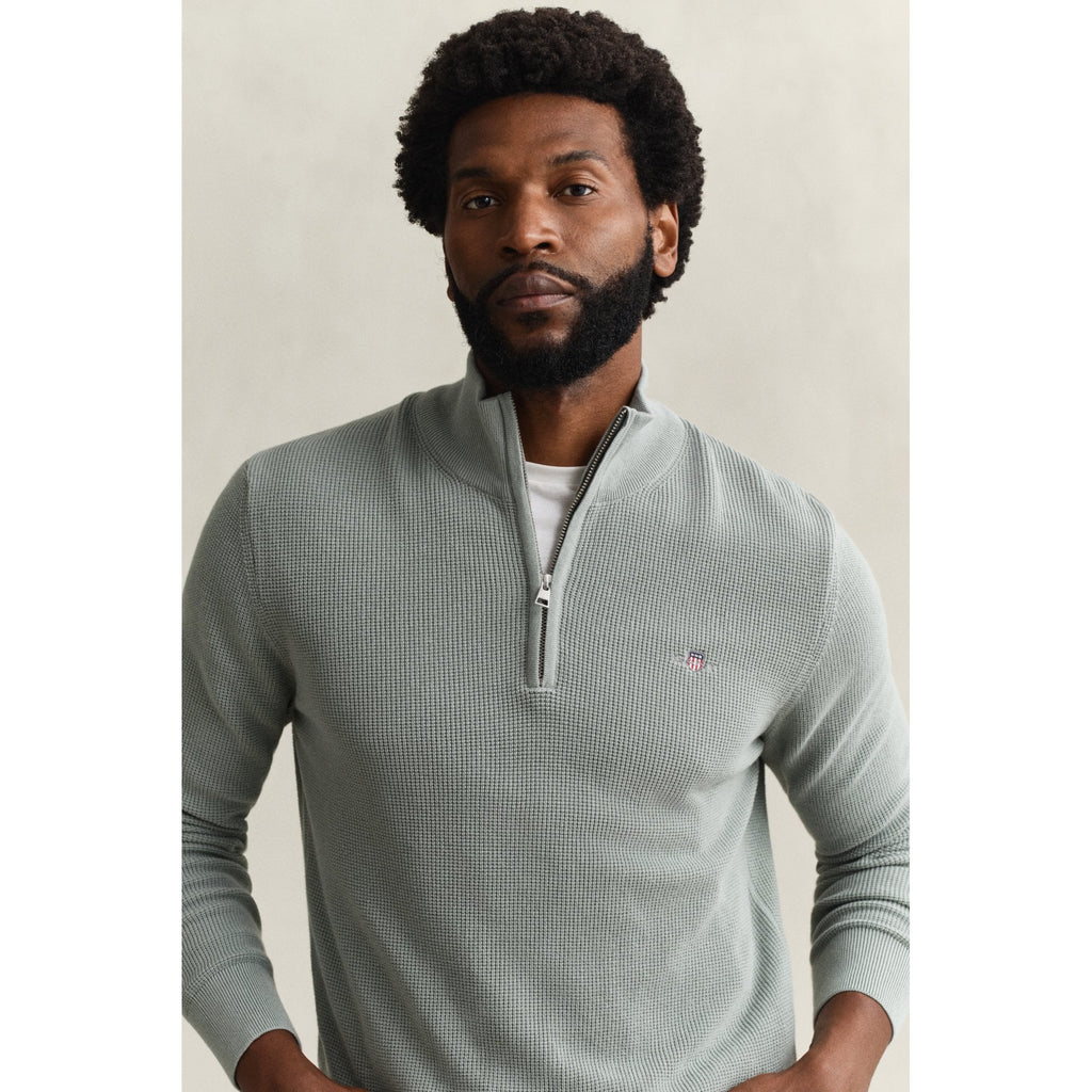 Textured Cotton Half-Zip Sweater