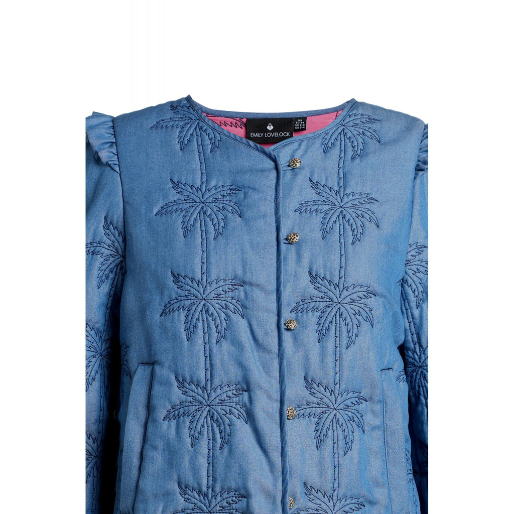Brenda Palm Tree Quilted Denim Jacket