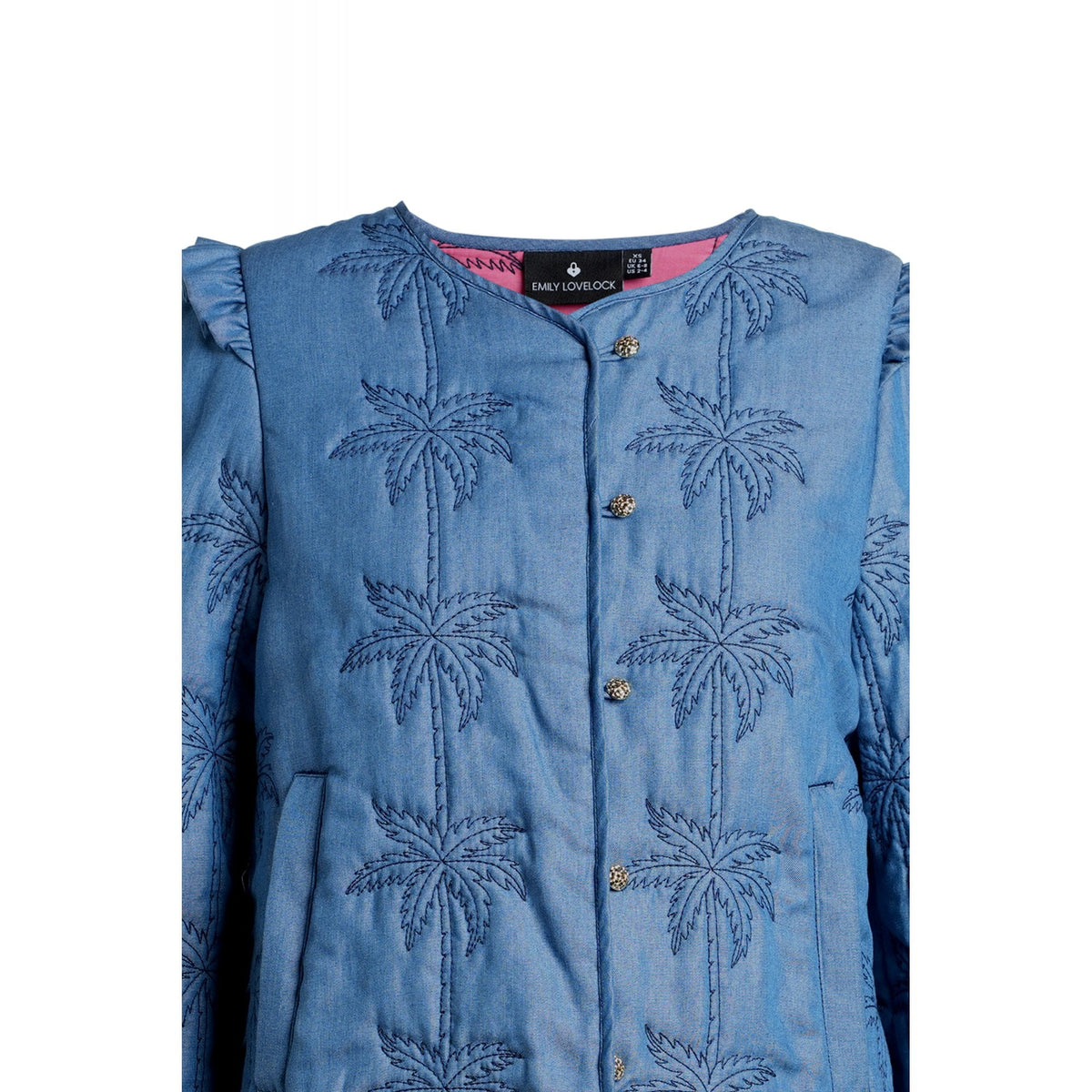 Brenda Palm Tree Quilted Denim Jacket