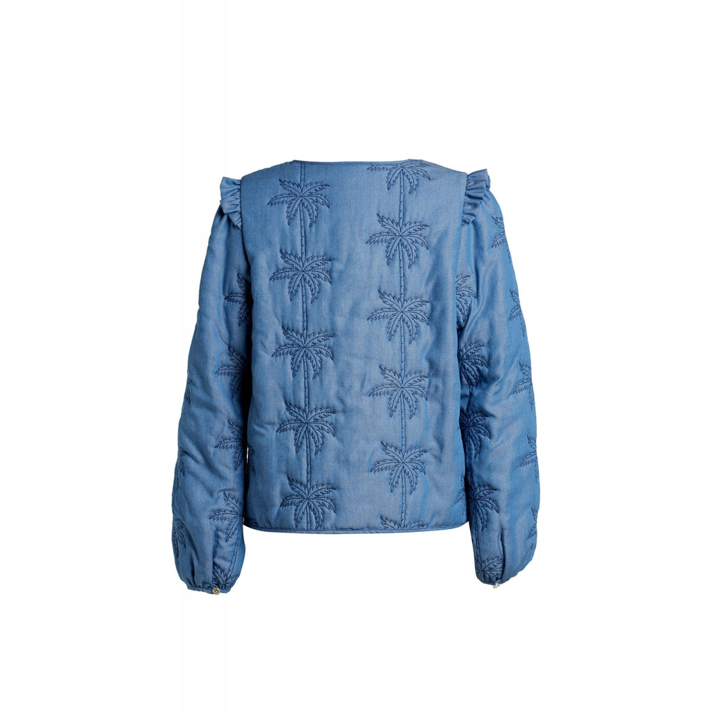 Brenda Palm Tree Quilted Denim Jacket