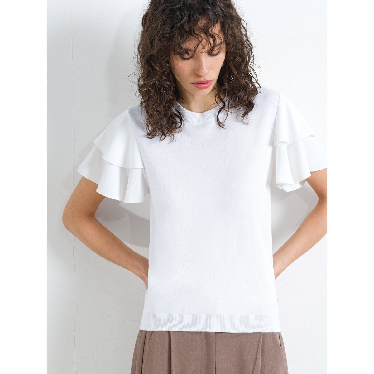 Aylaa Krista Knit Mix Flutter Sleeve Top