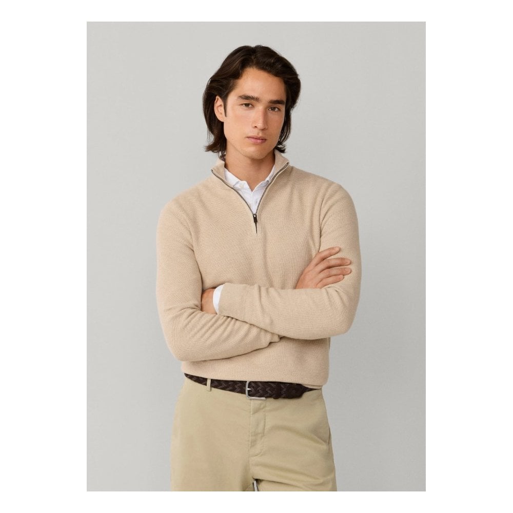 Cashmere Blend Honeycomb Quarter Zip Jumper