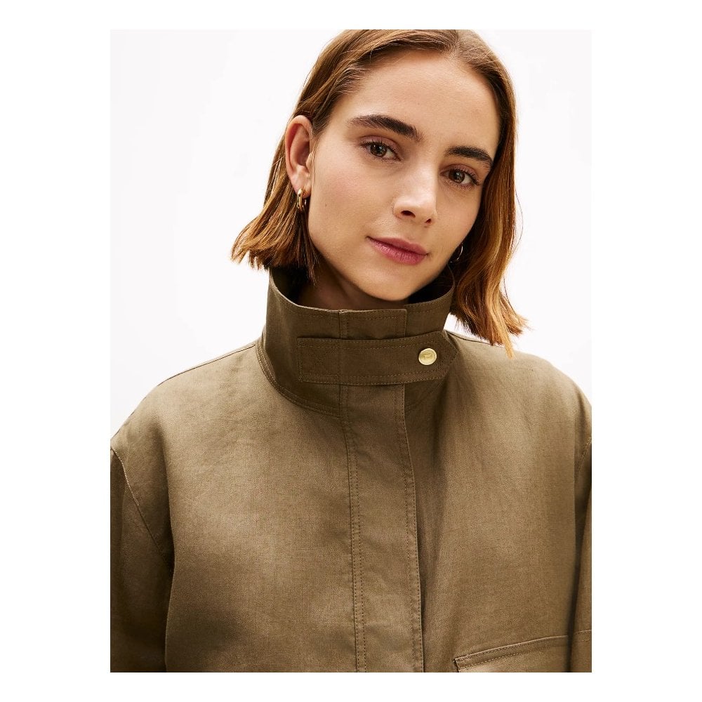 Gold-Tone Button Linen Utility Jacket