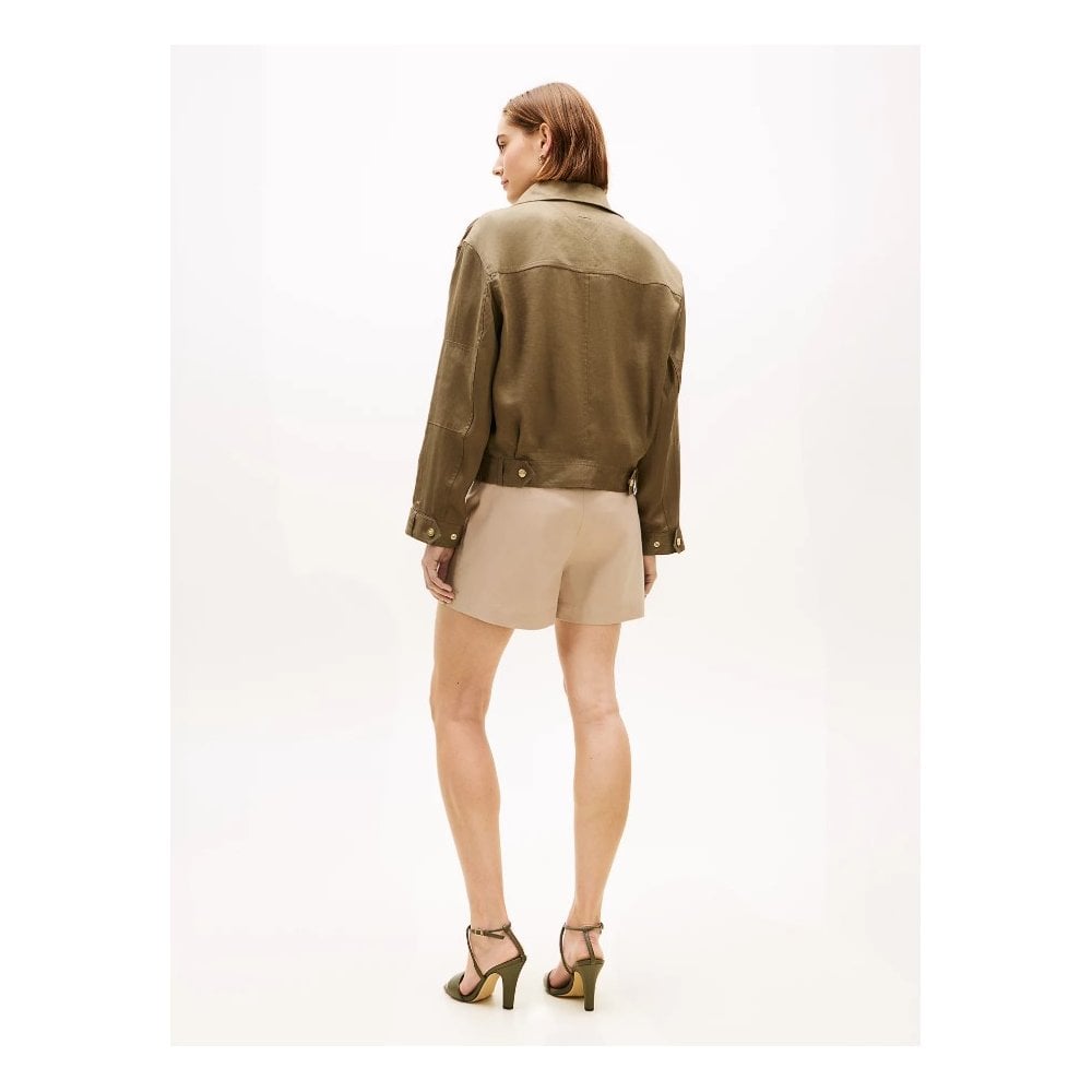 Gold-Tone Button Linen Utility Jacket