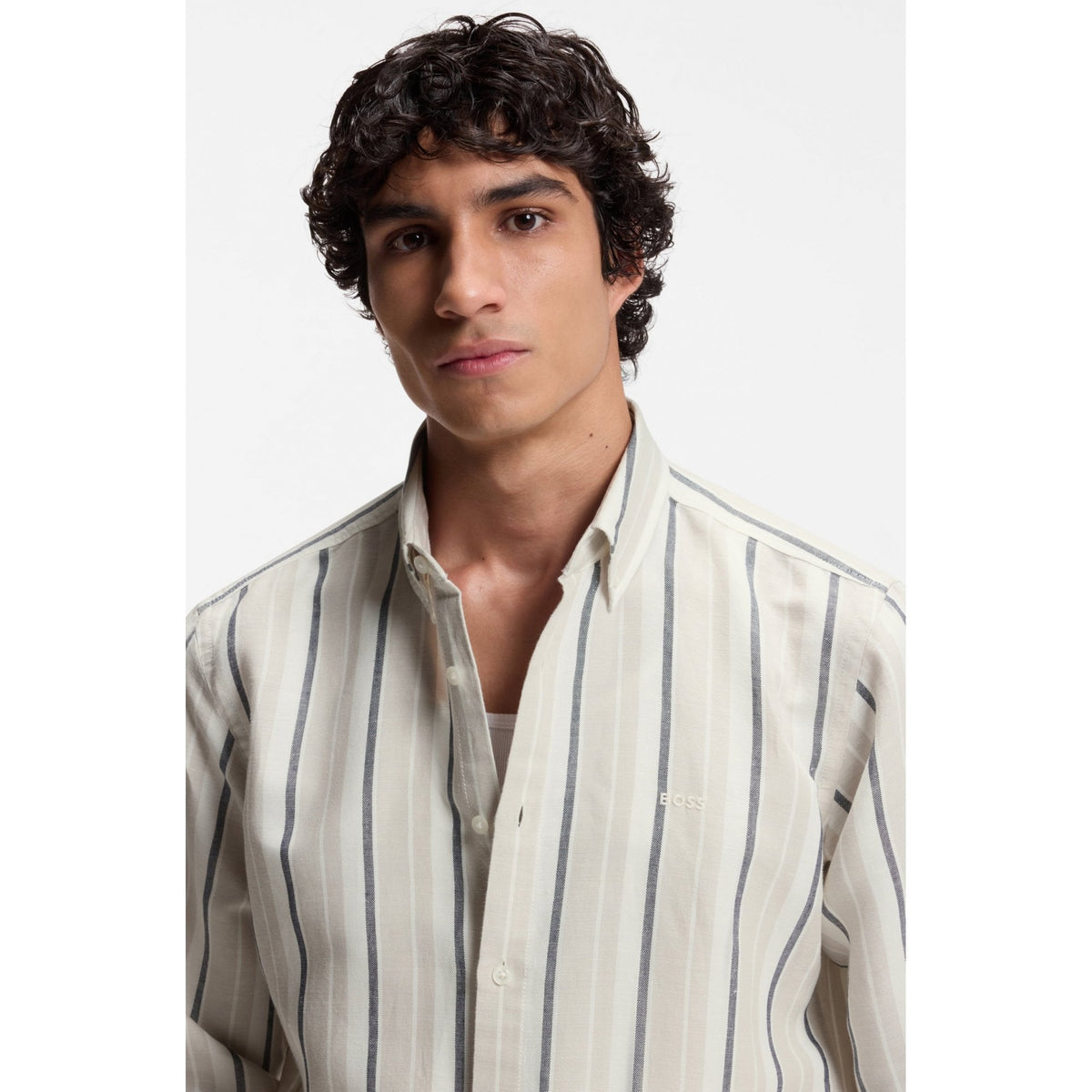 Ricoplus Regular Fit Striped Linen And Cotton Shirt