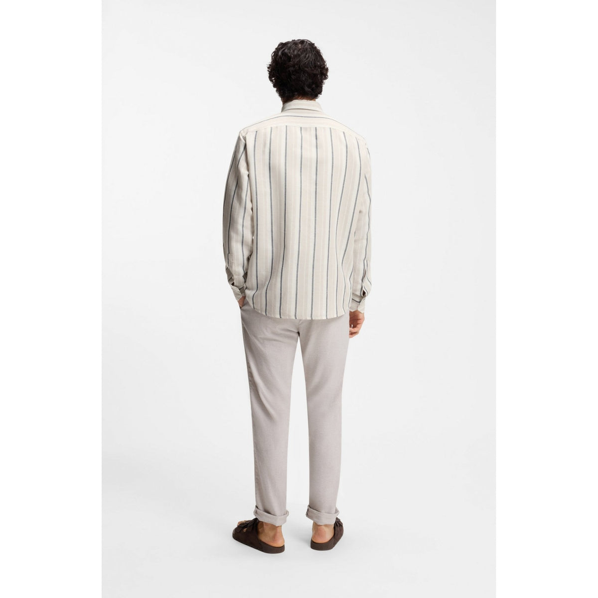 Ricoplus Regular Fit Striped Linen And Cotton Shirt