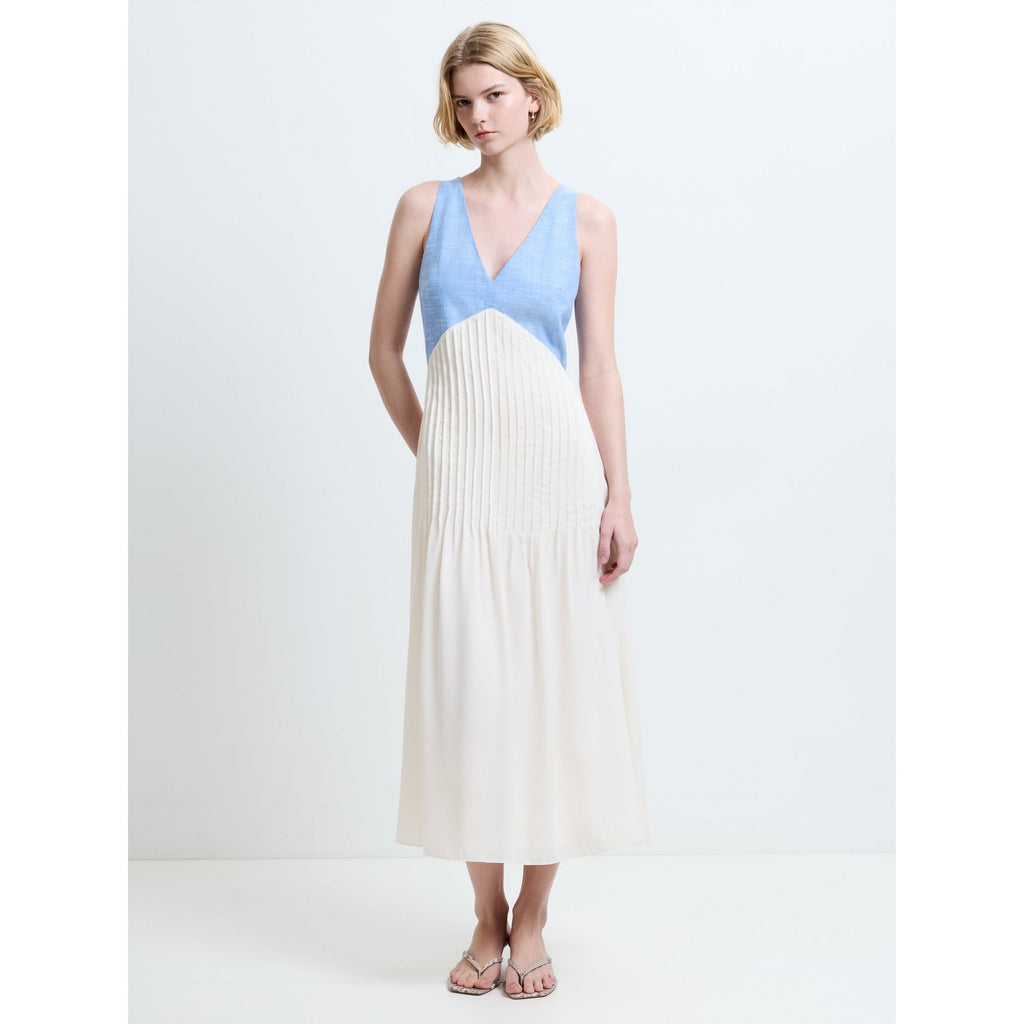 Colby Chambray Pleat Mix Dress