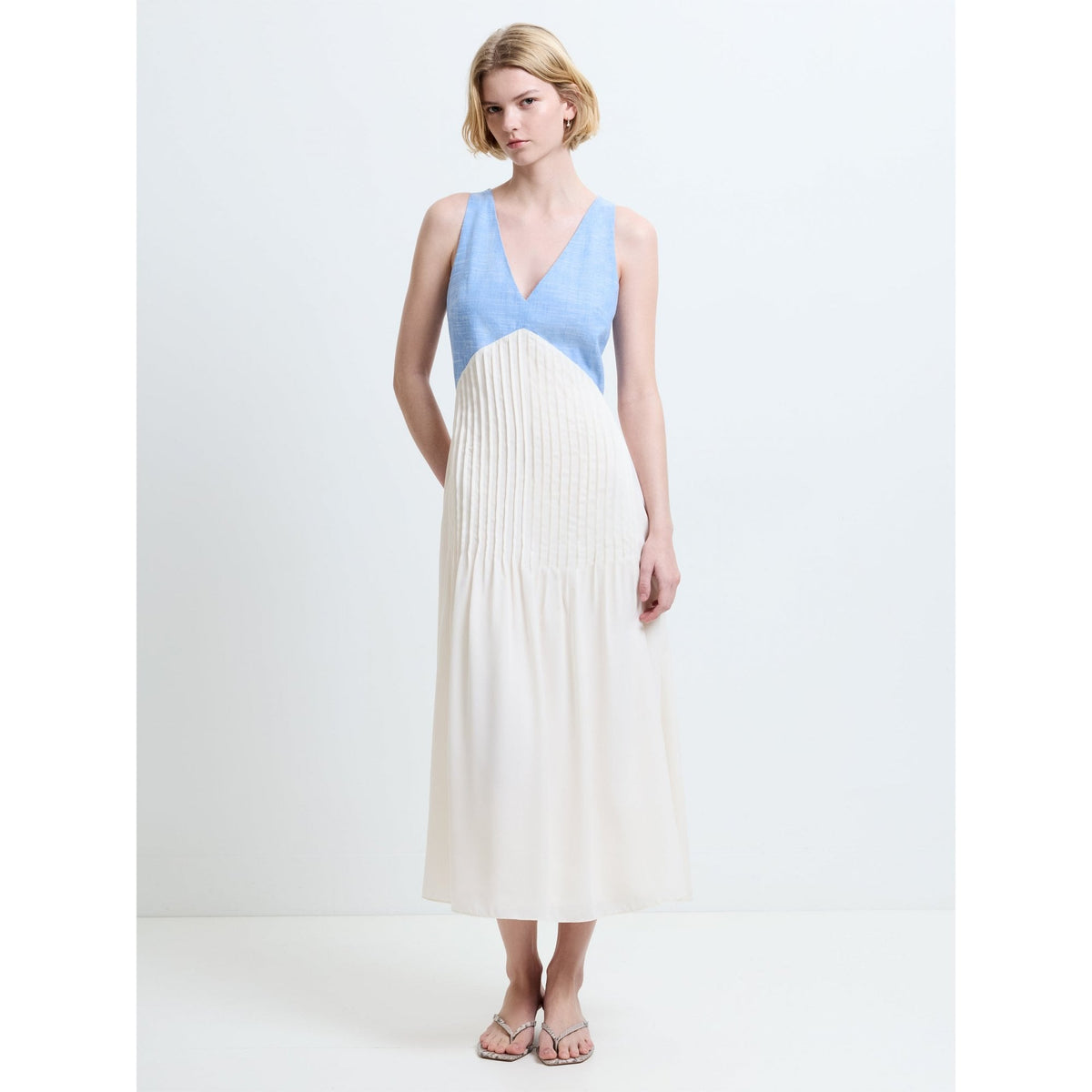 Colby Chambray Pleat Mix Dress