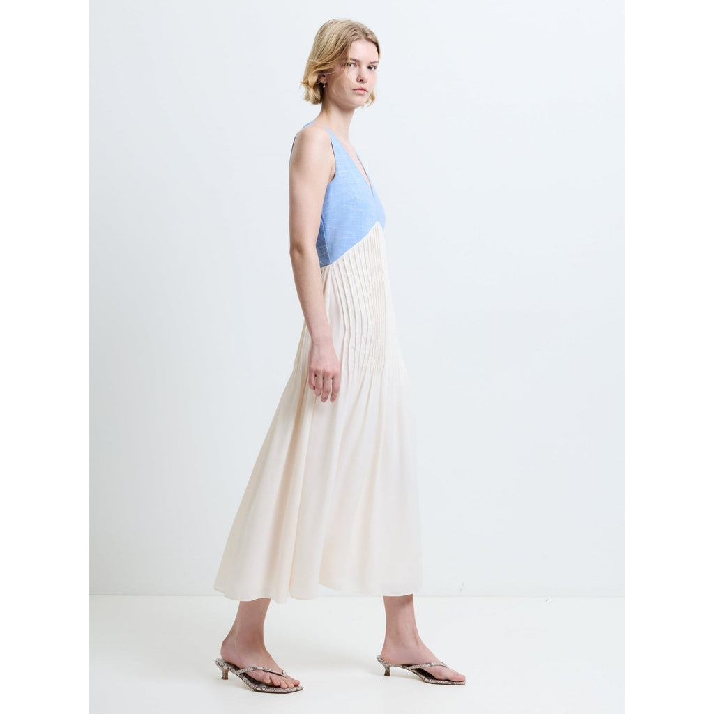 Colby Chambray Pleat Mix Dress
