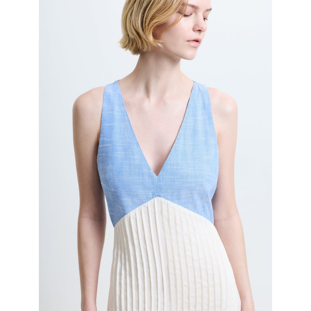 Colby Chambray Pleat Mix Dress