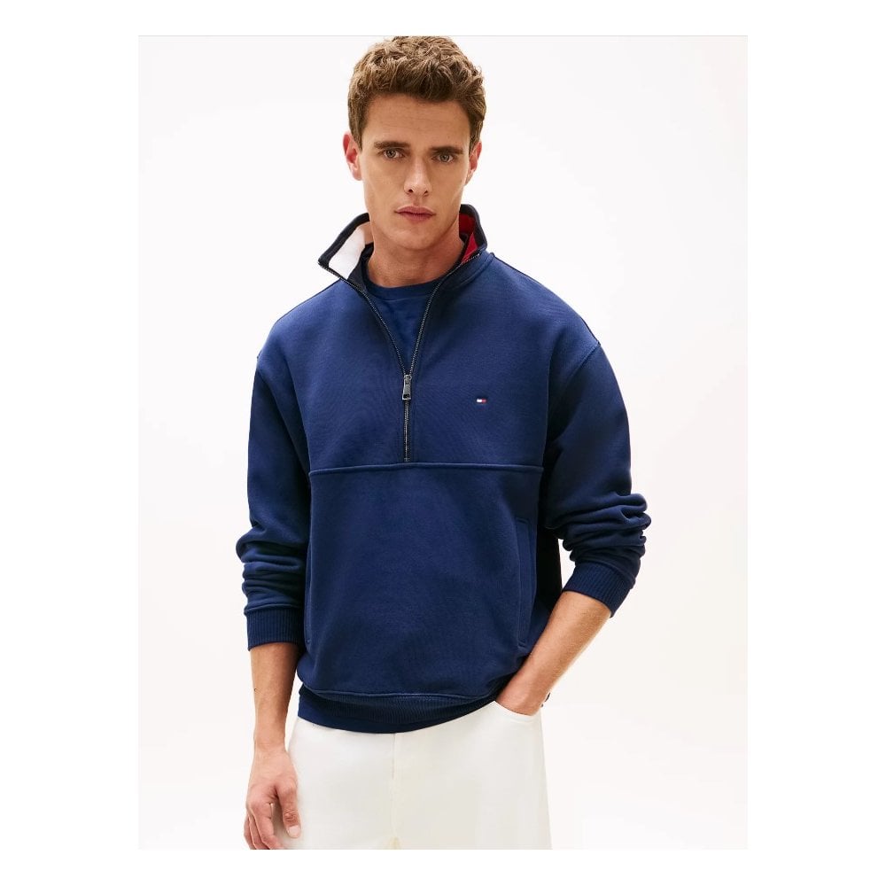 Colour Blocked Collar Terry Quarter Zip Jumper