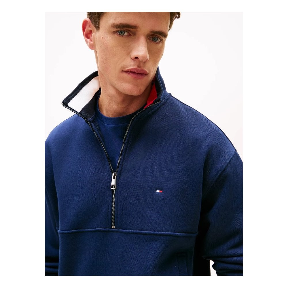 Colour Blocked Collar Terry Quarter Zip Jumper