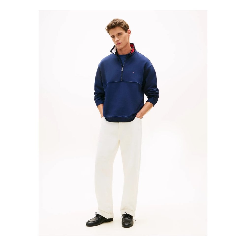 Colour Blocked Collar Terry Quarter Zip Jumper